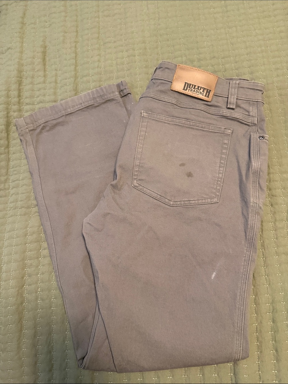 Duluth Trading Co Men’s Light Gray Chinos with Leather Waist Patch